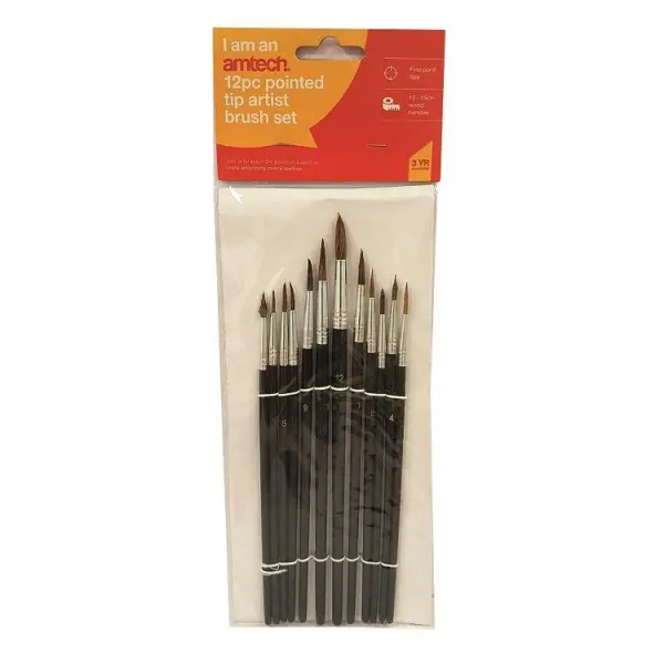 Amtech Artist Paint Brush Set, 12 Pack