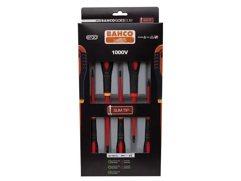 Bahco BE-9881SL ERGO™ Slim VDE Insulated Screwdriver Set, 5-Piece