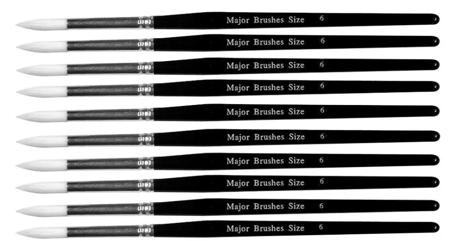 Major Brushes Synthetic Sable Round Paint Brush Size 6, 10 Pack