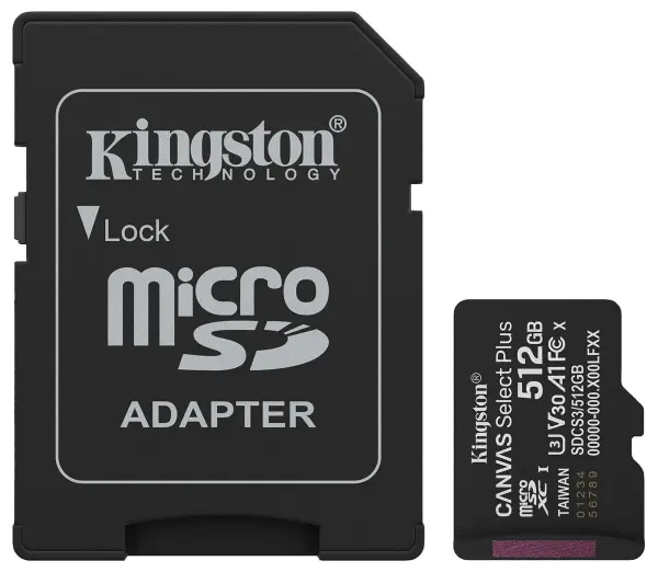 Kingston Canvas Select Plus 512GB MicroSDXC Memory Card, Class 10 A1 U3 V30