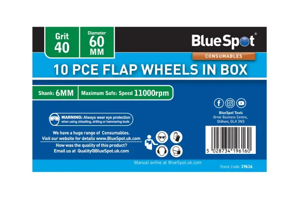 Blue Spot Tools 10-Piece 40 Grit 60mm Flap Wheels