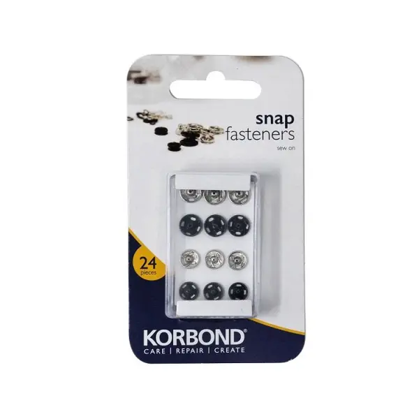 Korbond Snap Fasteners Sew On, Assorted Sizes, 24pk