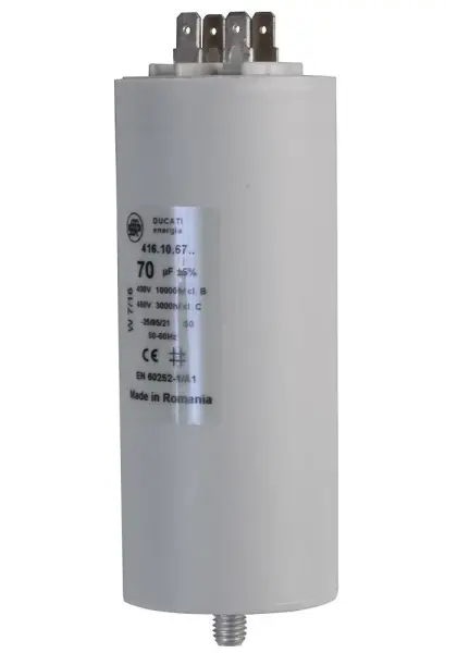 Ducati Motor Run Film Capacitor 70 µF 450 V Quick Connect