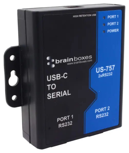 Brainboxes USB-C naar 2 RS232 Seriële Server Hub