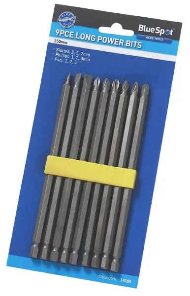 Blue Spot Tools 9-Piece 150mm Extra Long Power Bit Set, Chrome Vanadium