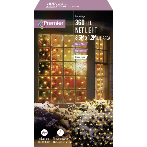 Premier 360 Multi Action Warm White LED Christmas Net Lights 3.5x1.2m