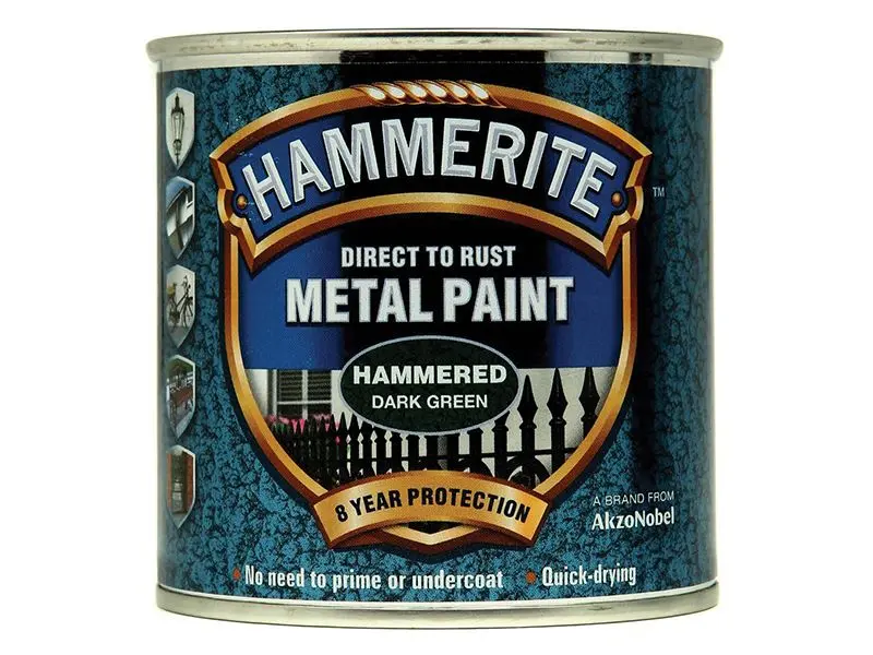 Hammerite Direkt-auf-Rost Metallfarbe mit Hammerschlag-Effekt, Dunkelgrün 250ml