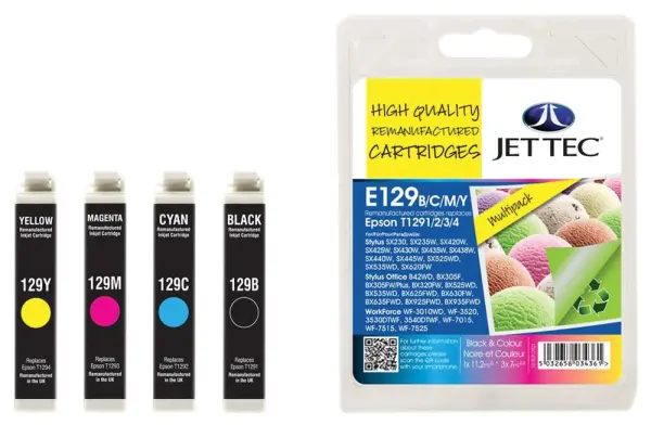 JET TEC Remanufactured Epson T129 Ink Cartridges Black & Colour