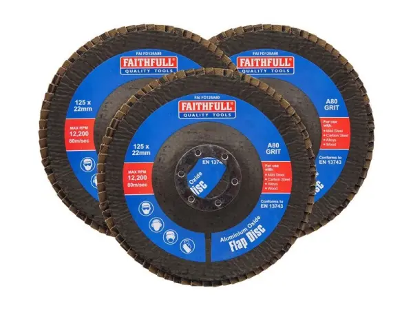 Faithfull Aluminium Oxide Flap Disc - 125 x 22mm 80 Grit (3 Pack)