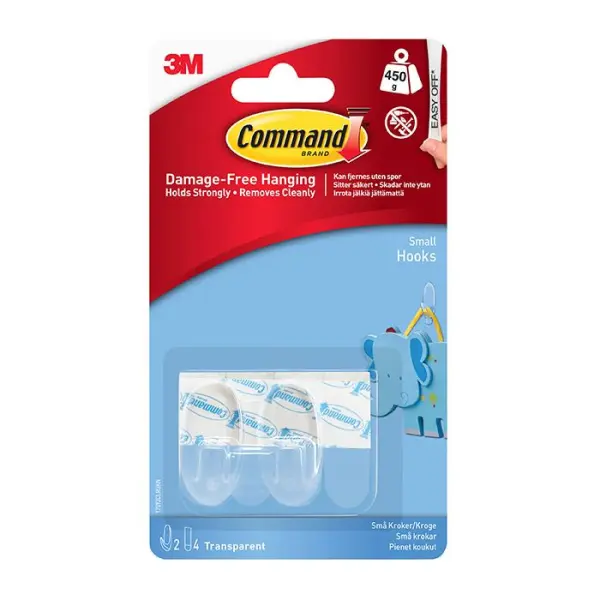 Command Small Clear Hooks with Strips, 2-Pack