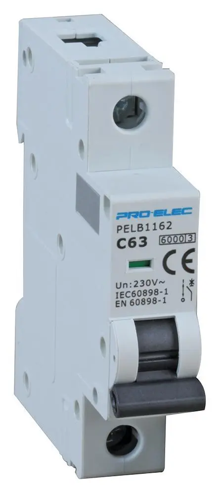 PRO ELEC - 63A Einpoliger LS-Schalter, Charakteristik C, 6kA