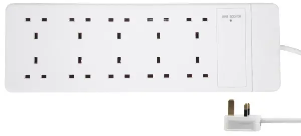 PRO ELEC 10-Gang Mains Extension Lead, 10m, White