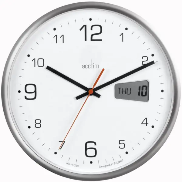 ACCTIM Horloge Murale Silencieuse sans Tic-Tac avec Affichage LCD de la Date, 2