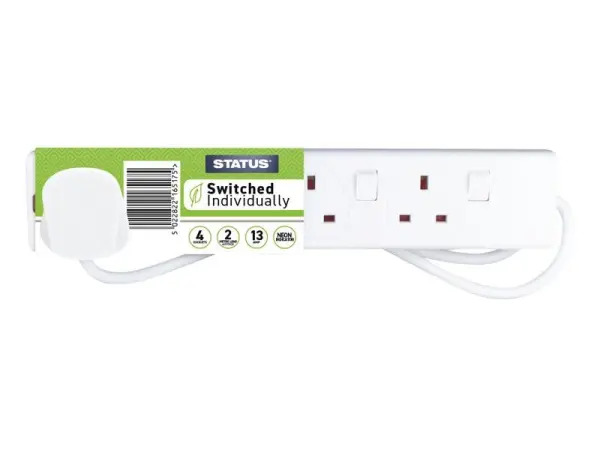 STATUS® 4 Way Switched Extension Socket 2m White