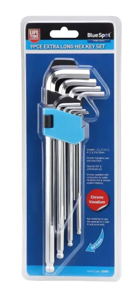 Blue Spot Tools 9-Piece Extra-Long Ball End Hex Key Set (1.5-10mm)