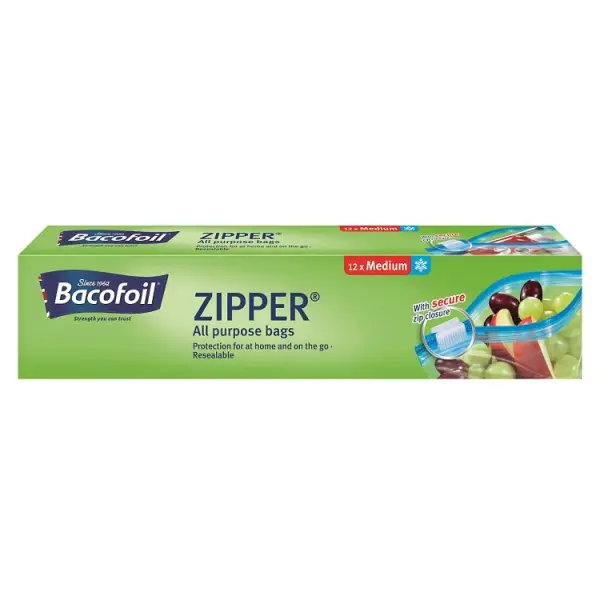 Bacofoil Medium Zipper Food & Freezer Bags, 27 x 24 cm, 12 Pack