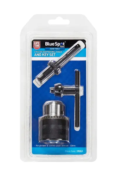 Blue Spot Tools - 3-Pièces Adaptateur SDS Plus avec Clé