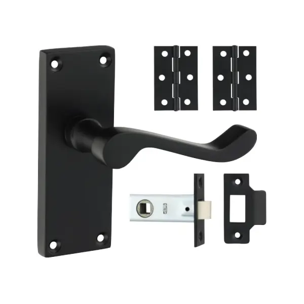 Timco Victorian Scroll Latch Door Pack, Zinc, Matt Black