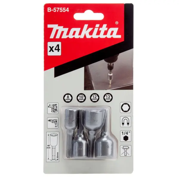 Makita Juego de 4 Portabrocas Magnéticos B-57554 (8mm, 10mm, 12mm, 13mm)