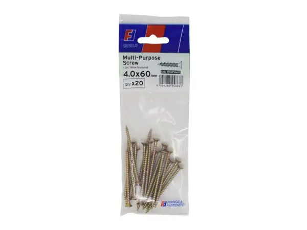 ForgeFix Multi-Purpose Pozi Screws, Zinc Yellow Passivated, 4.0x60mm (20 Pack)