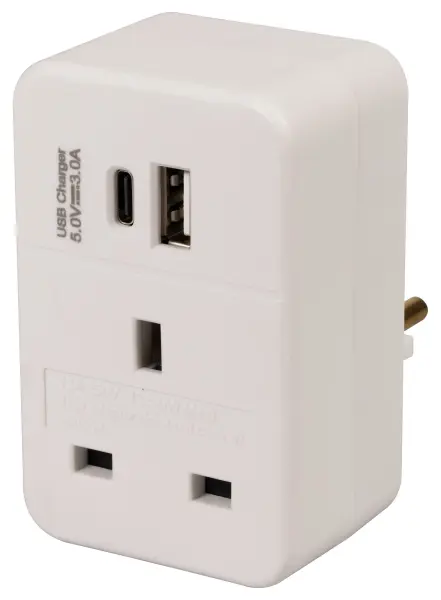 UK to Euro Travel Adaptor with USB, 20W, 2 Port, White