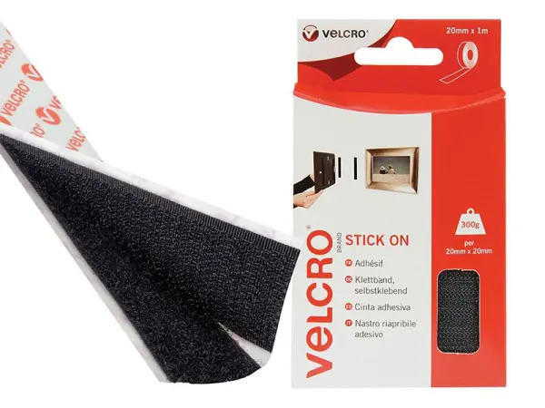 VELCRO® Stick On Tape 20mm x 1m, Zelfklevende Klittenband Zwart
