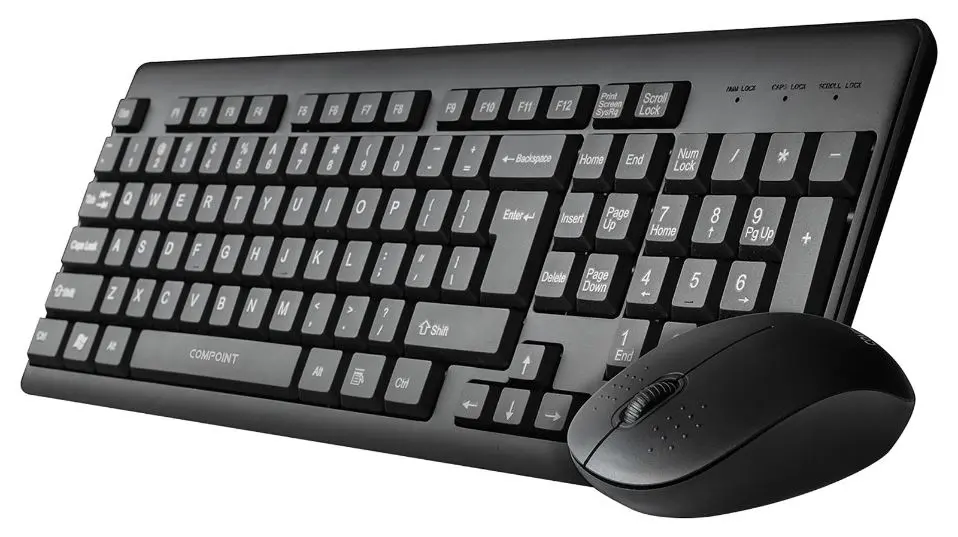 COMPOINT Conjunto Teclado e Rato Sem Fios para Escritório, Preto, Formato UK