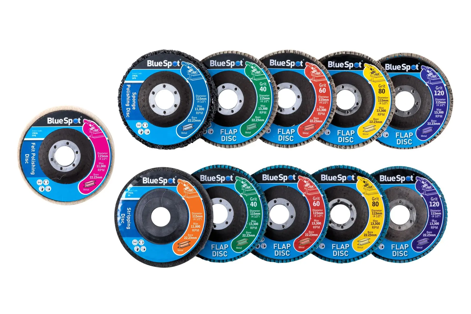 Blue Spot Tools Juego de 11 Discos de Lijado y Pulido, 115mm