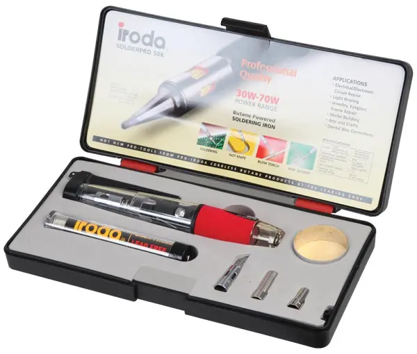 IRODA SolderPro 50 Butane Soldering Iron Kit, 30-70W, 400°C