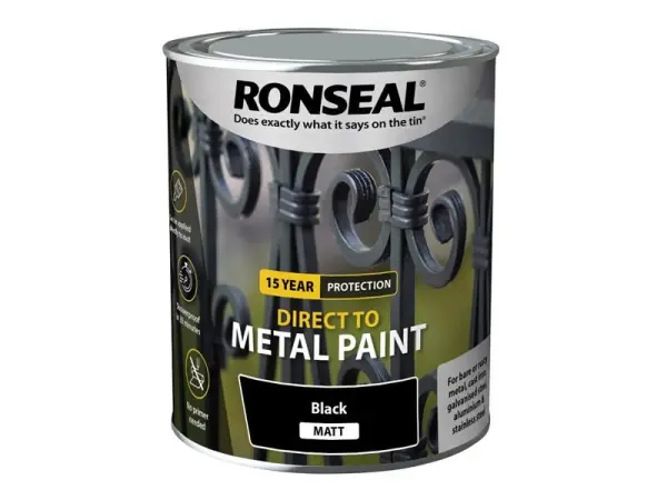 Ronseal - Peinture Directe sur Métal Noir Mat, 750ml
