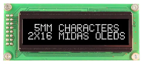 Midas Displays OLED Display Module, 5V, Parallel - White Black 16x2 5V