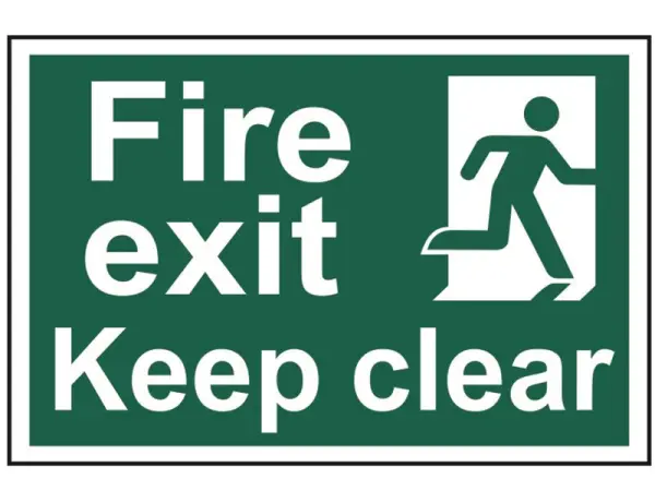 Scan Fire Exit Keep Clear PVC Sign, 300 x 200mm