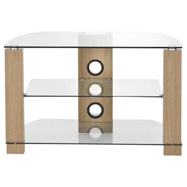 TTAP Clear Glass & Oak 3 Shelf TV Stand 600mm