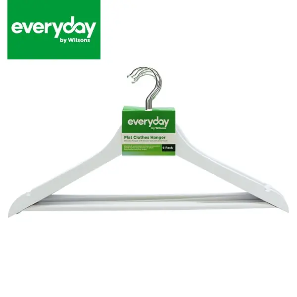 Everyday by Wilsons Wooden Flat Hanger with Trouser Bar White 6pk
