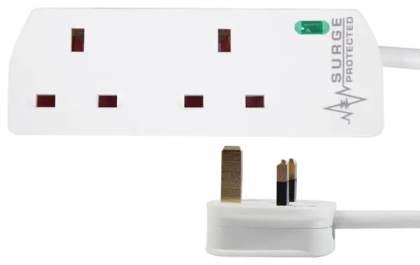 Pro Elec 2 Gang Surge Protected Mains Extension Lead - White 7.5m