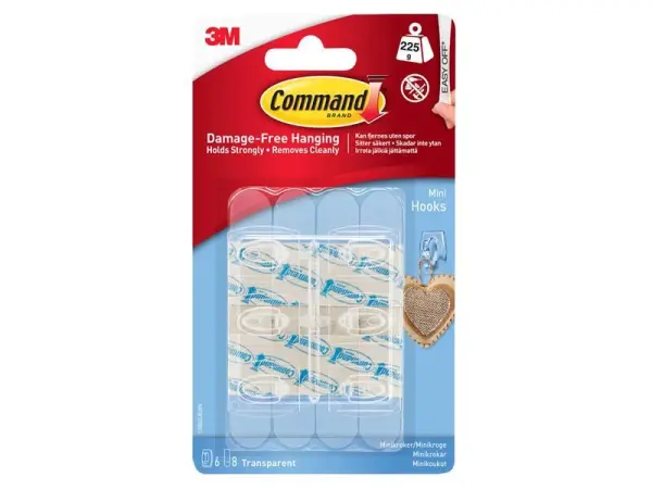 Crochets muraux mini-transparents Command™, lot de 6, capacité de 225g