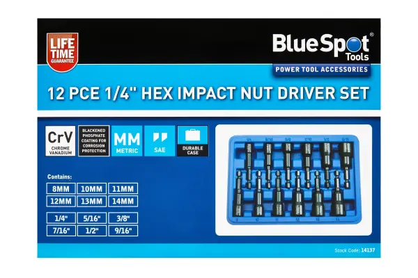Blue Spot Tools 12-częściowy zestaw nasadek imbusowych 1/4 cala