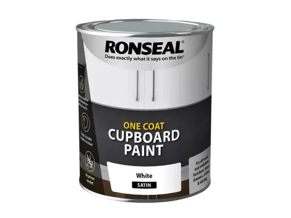 Ronseal One Coat Cupboard Paint, White Satin, 750ml