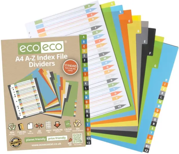 ECO-ECO A4 Index File Dividers, A-Z Set of 24, 50% Recycled