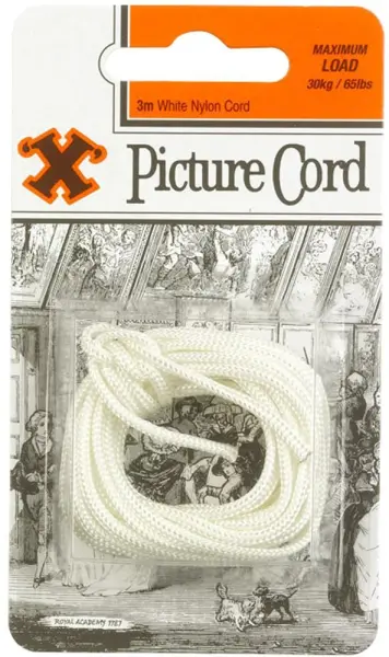 X White Nylon Picture Hanging Cord, 3 Metre Length, 30kg Load