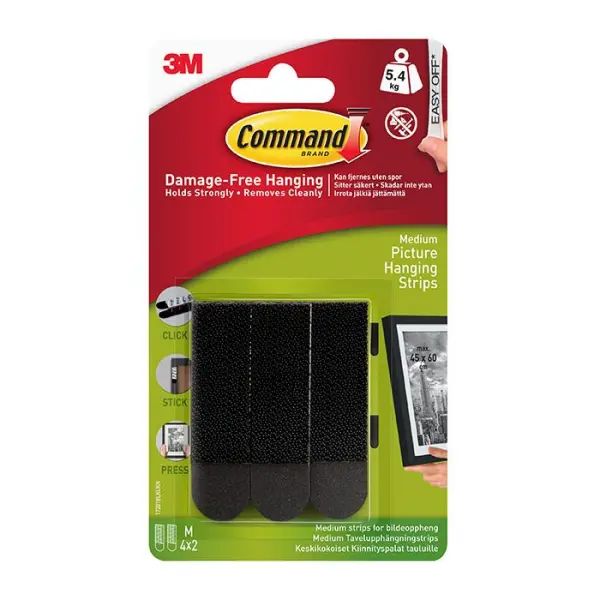 Command Medium Picture Stripping Strips Black 4pk 5.4kg
