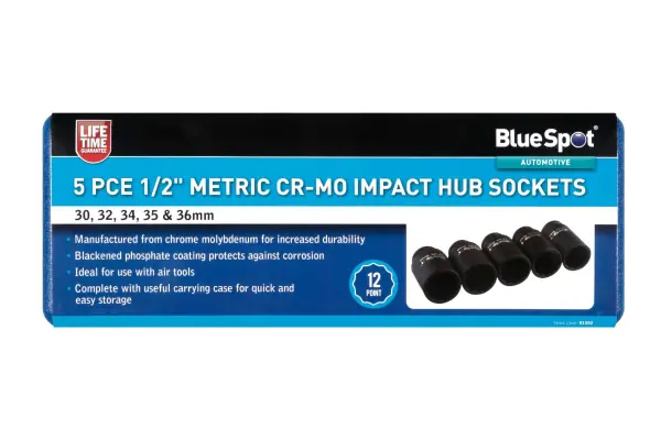 Blue Spot Tools - Set Soket Metrik 1/2″ Cr-Mo Impak 5 Keping (30-36mm)