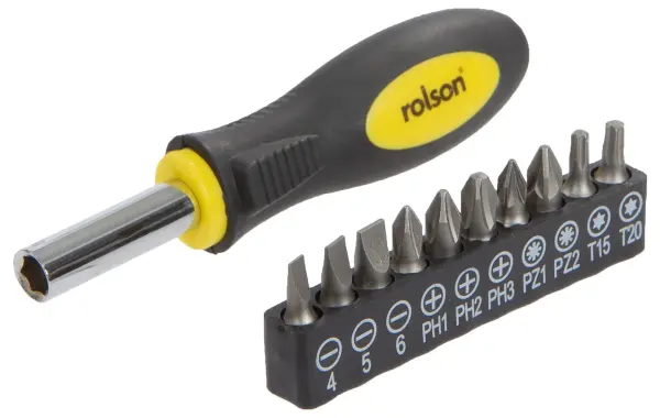 Rolson Stubby Screwdriver & Bit Set, 11 Piece