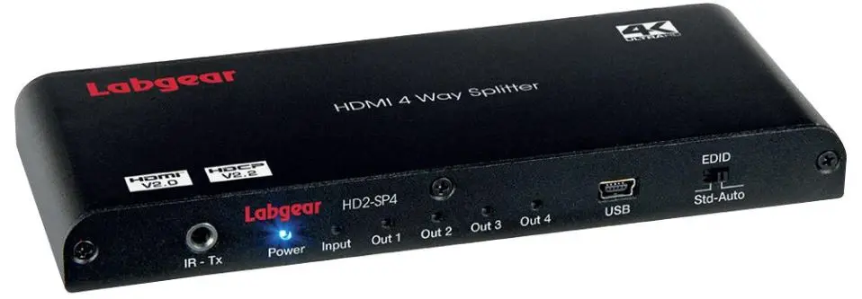 LABGEAR 4-Wege 4K HDMI 2.0 Splitter, 4Kx2K HDCP 2.2