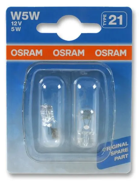 OSRAM 12V 5W W5W W2x9.5d Auto Zij-/Achterlicht Gloeilamp (Twee-invelop)