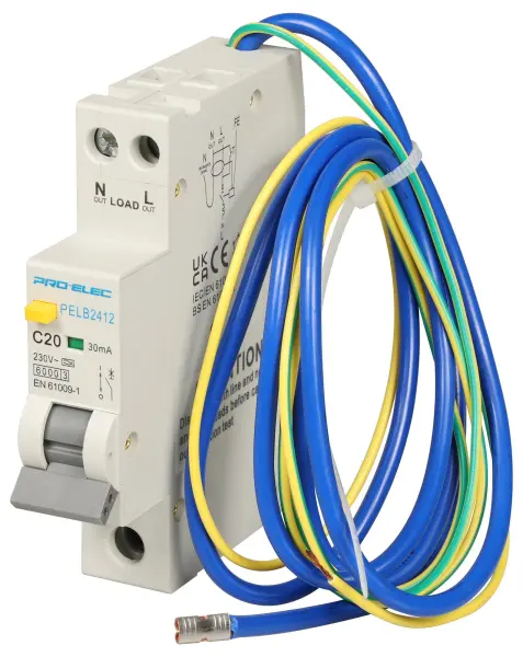 PRO-ELEC Single Pole RCBO, Type A, C Curve, 30mA - 20A