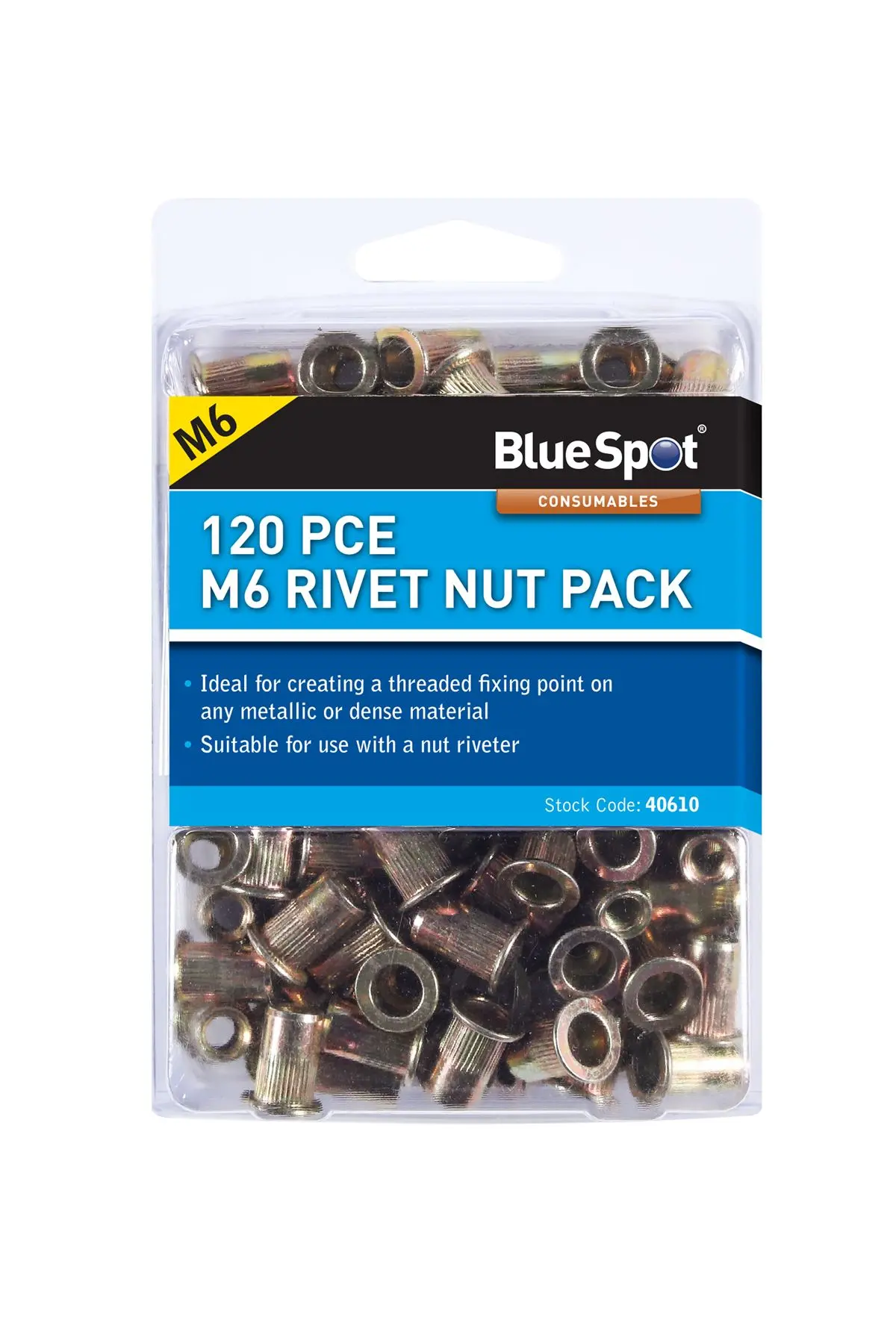 Blue Spot Tools M6 Συσκευασία Ανεξάρτητων Γόμφων - 120 τεμ., Ανθρακούχος Χάλυβα