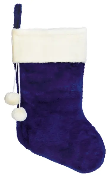 Premier 60 x 55cm Christmas Stocking with White Faux Fur Trim & Pom Poms - White Blue