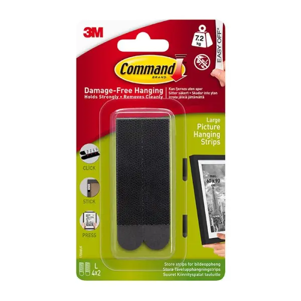 Command Large Picture Hanging Strips Black 7.2 kg 4-Pack