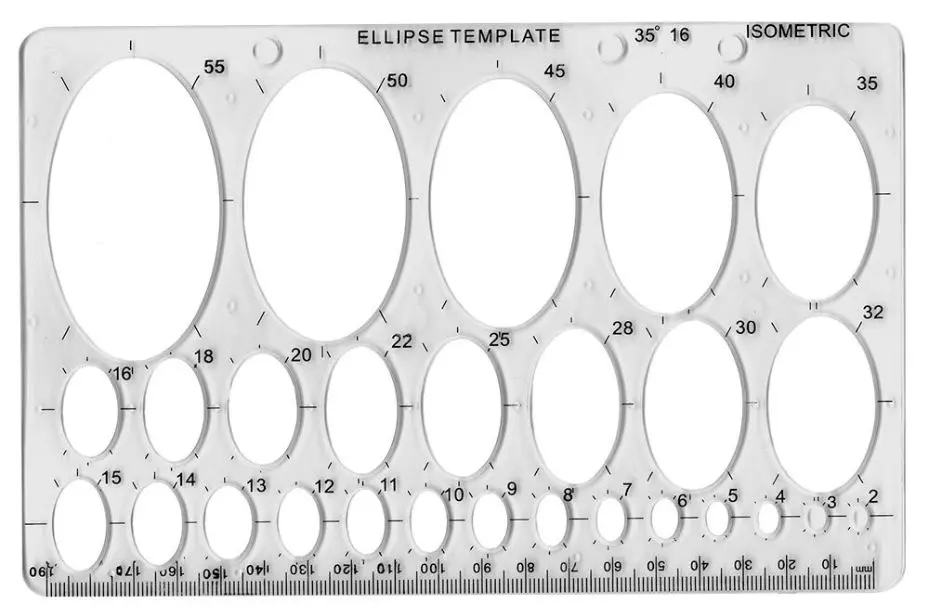 MAJOR BRUSHES Gabarito de Elipse Isométrica, 2-50mm